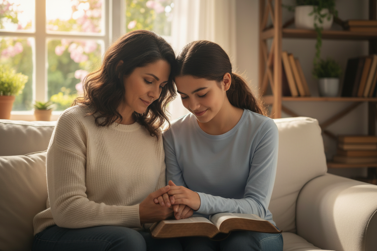 mom and teen girl faith